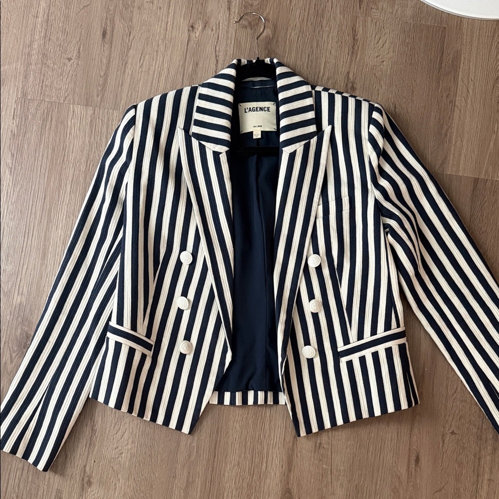 L'AGENCE Striped Blazer in Navy and Cream